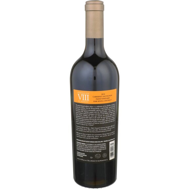 HERZOG CABERNET SAUVIGNON GENERATION VIII PADIS VINEYARD OAK KNOLL DISTRICT 2016 WOOD BOX 750ML