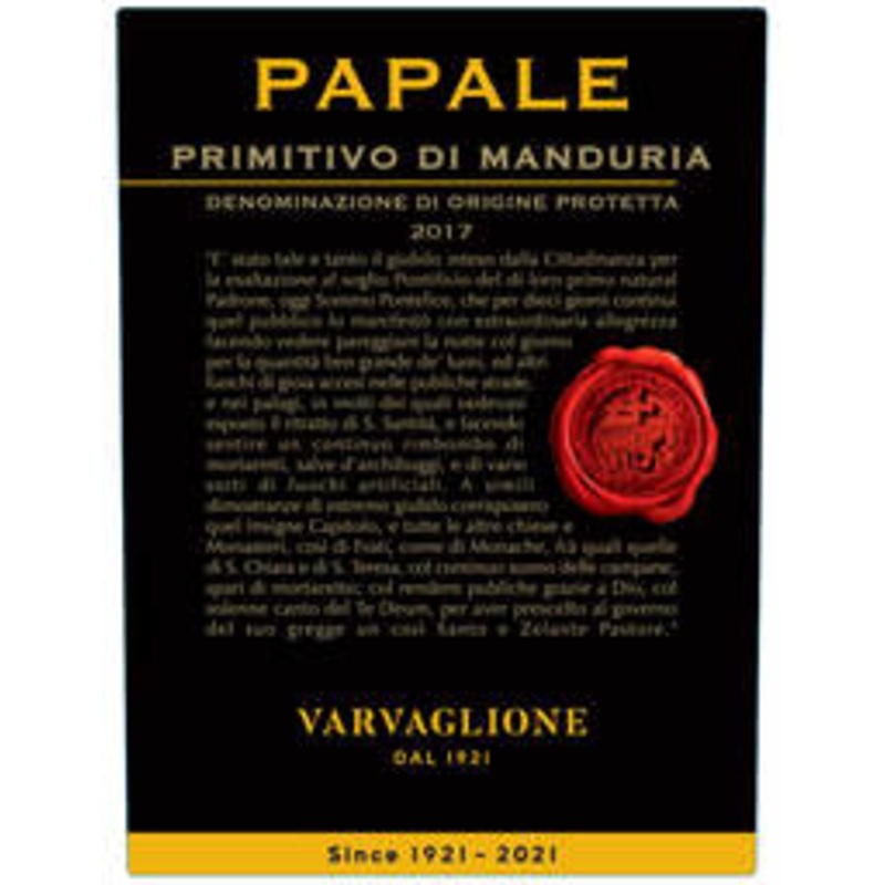 VARVAGLIONE PAPALE PRIMITIVO DI MANDURIA D.O.P 2019 750 mL