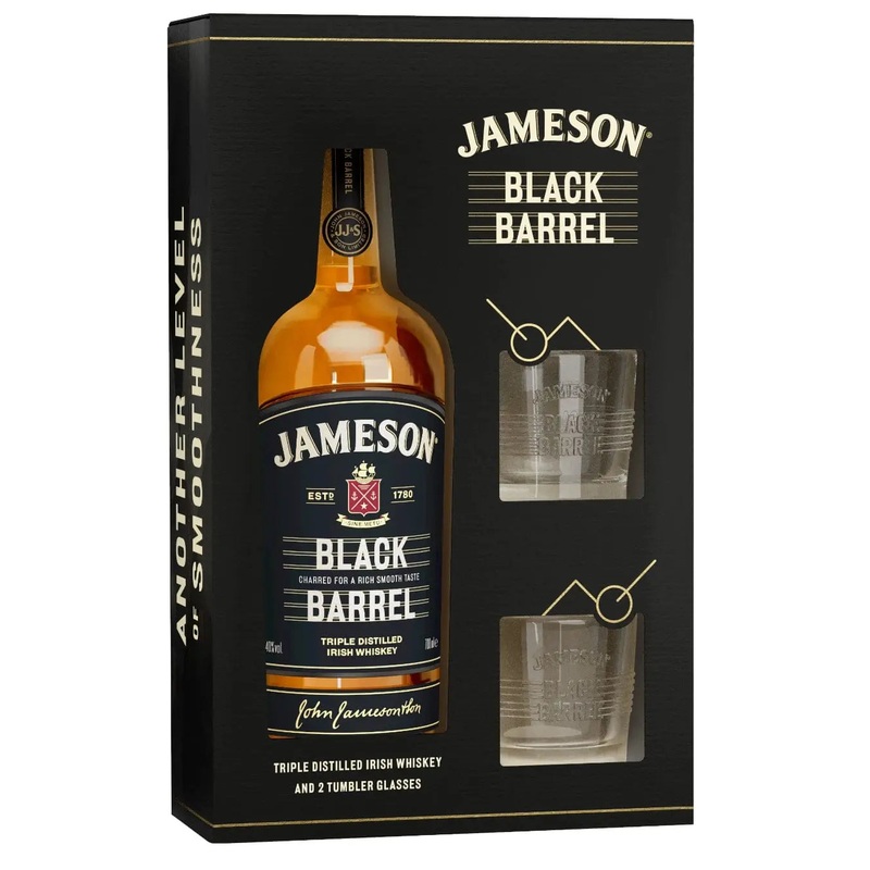 Jameson Black Barrel Irish Whiskey with 2 Glasses Gift Pack, 70 cl
