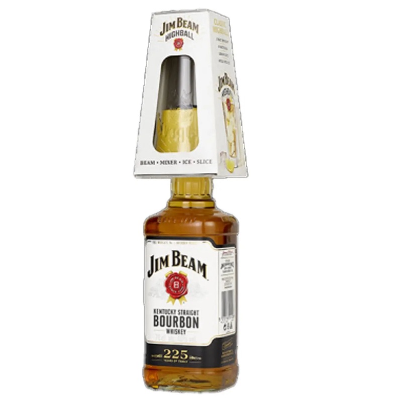 Jim Beam White Bourbon Whiskey with Glass Gift, 70 cl