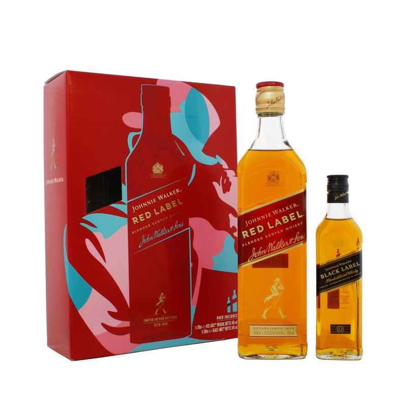 Johnnie Walker Red Label  Whisky 70 cl with Black Label 20 cl Gift Pack
