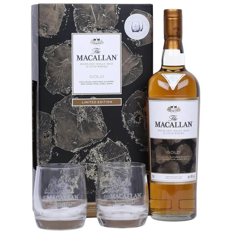 The Macallan Gold Whisky Gift Set With 2 Glass, 70 cl