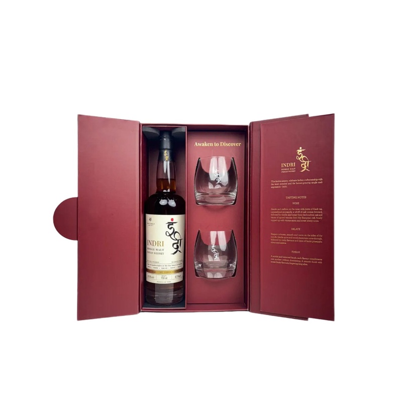Indri Trini Three Wood Indian Single Malt Whisky Gift Set, 70 cl