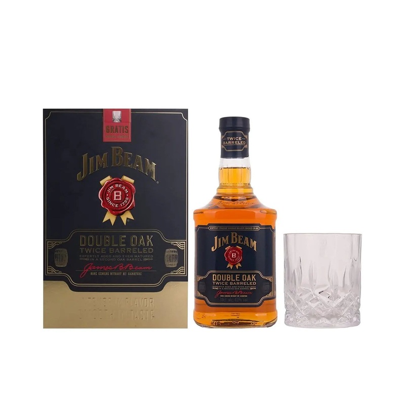 Jim Beam Double Oak Bourbon Whiskey with 1 Glass Gift Set, 70 cl