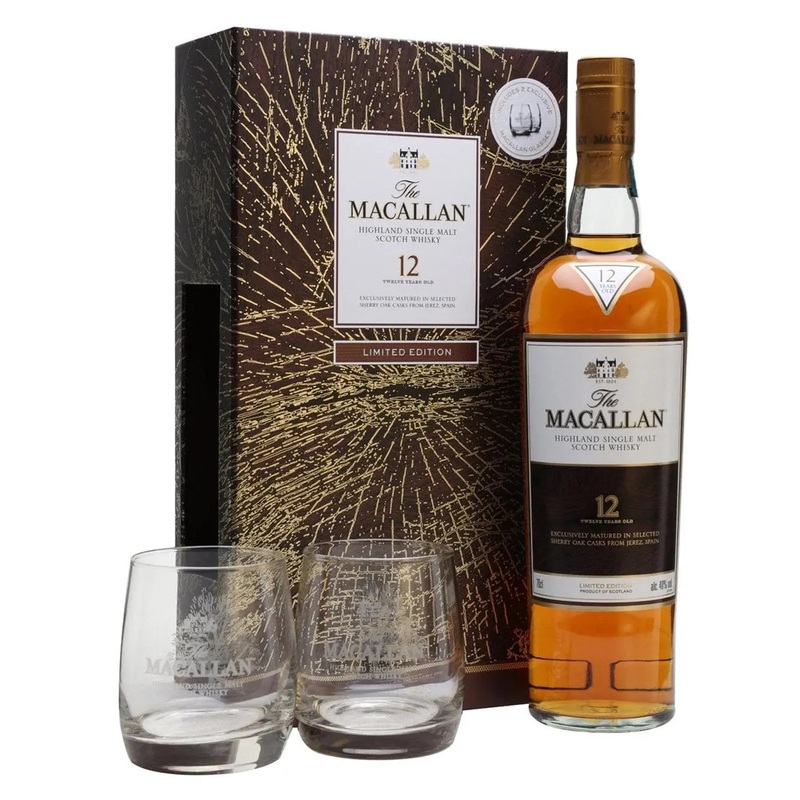 The Macallan 12 Year Old Sherry Oak Whisky with Two Glasses Gift Set, 70 cl