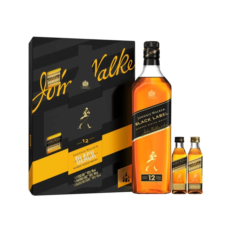 Johnnie Walker Black Label With 2 Miniature Gift Pack, 70 cl