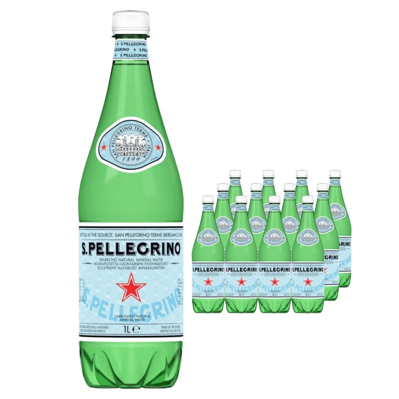 San Pellegrino Sparkling Mineral Water Glass Bottle Multipack, 12 x 1 L