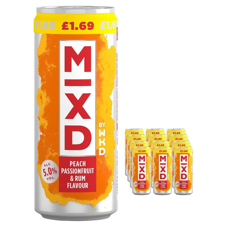 WKD Mixed Peach, Passionfruit & Rum Premixed Can Multipack, 12 x 250 ml
