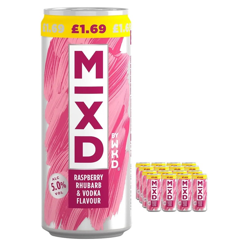 WKD Mixed Raspberry, Rhubarb & Vodka Premixed Can Multipack, 12 x 250 ml
