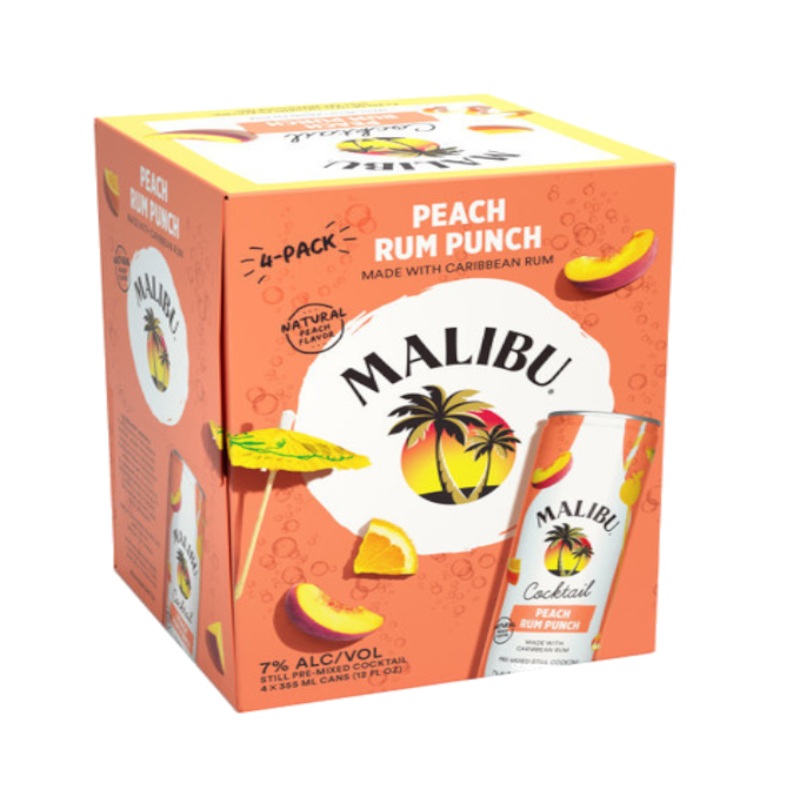 Malibu Cocktail Peach Rum Punch 12oz 4-Pack Can