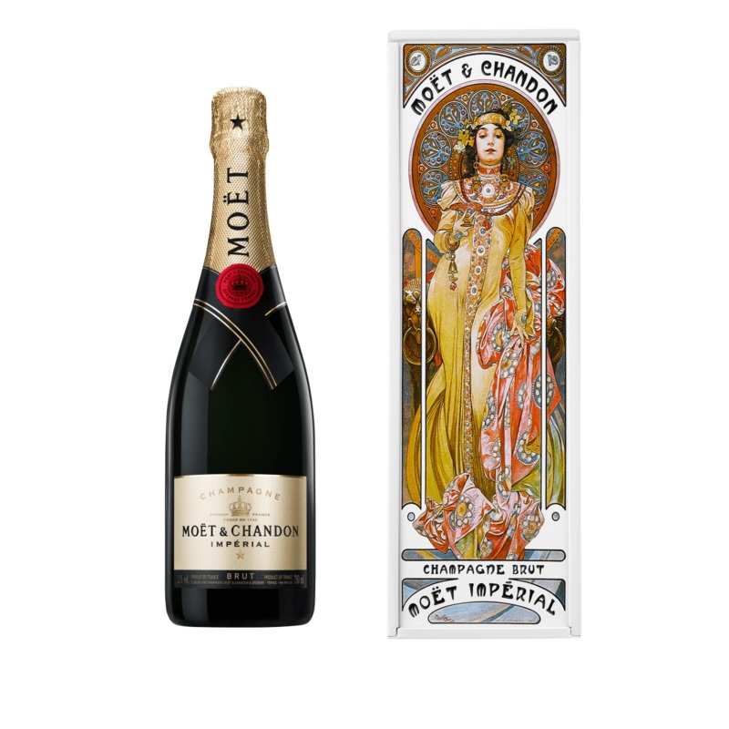 Mot & Chandon Brut Imperial Mucha Tin Golden Dress Champagne, 75 cl