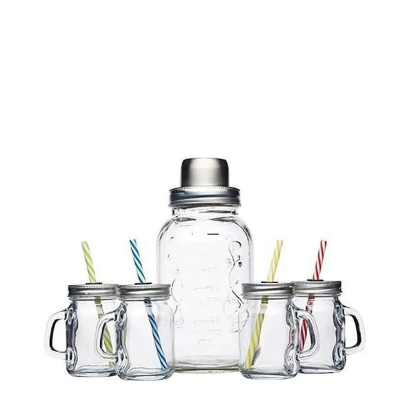 BarCraft Glass Cocktail Shaker & Mini Drinks Jar Set