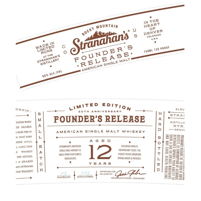 Stranahan's Founder's Release 12 Year Colorado Single Malt Whiskey 750mL