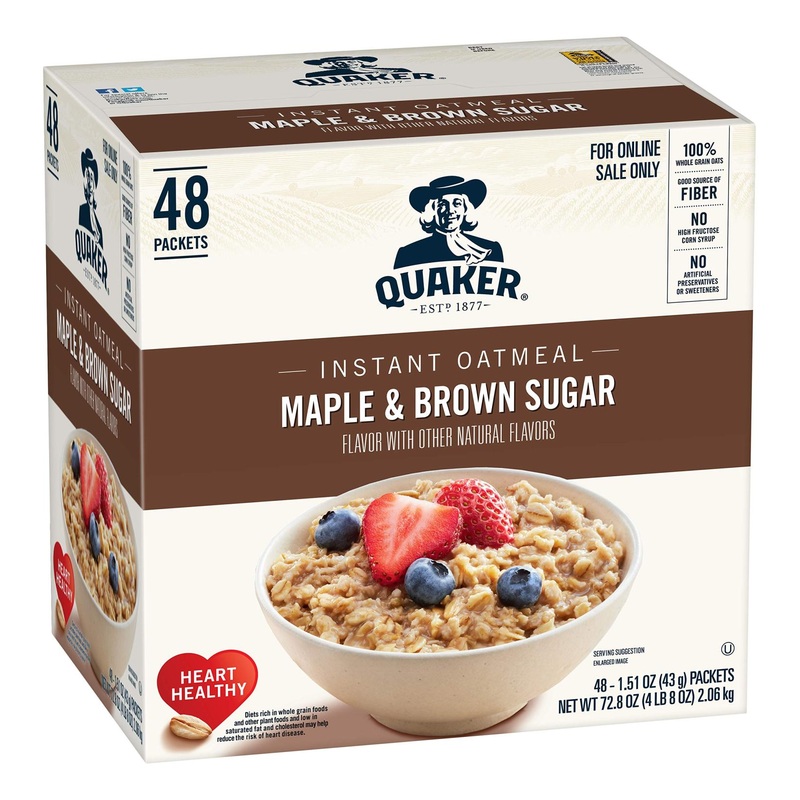 Quaker Instant Oatmeal Maple & Brown Sugar Packets - 48 Individual 1.51oz Packs